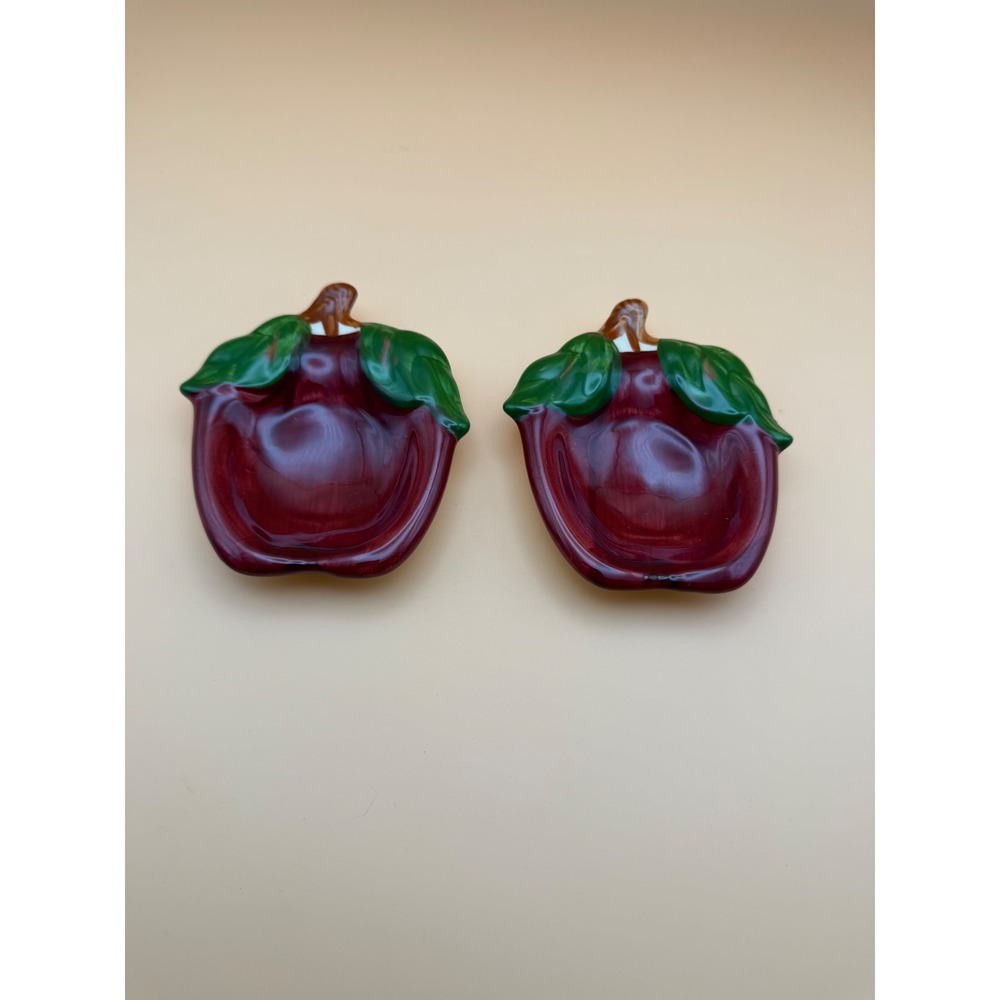 Vintage 1940s Franciscan Apple Shaped Individual Ashtrays Spoon Rests Pair USA